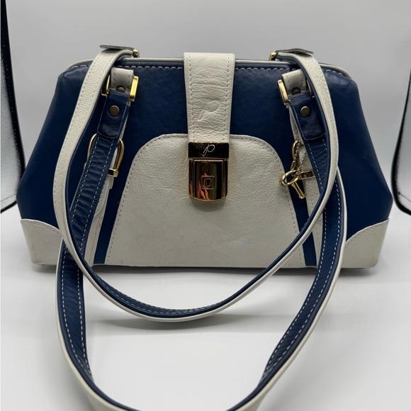 Paolo Handbags - Paolo Navy and Cream Bag with Strap